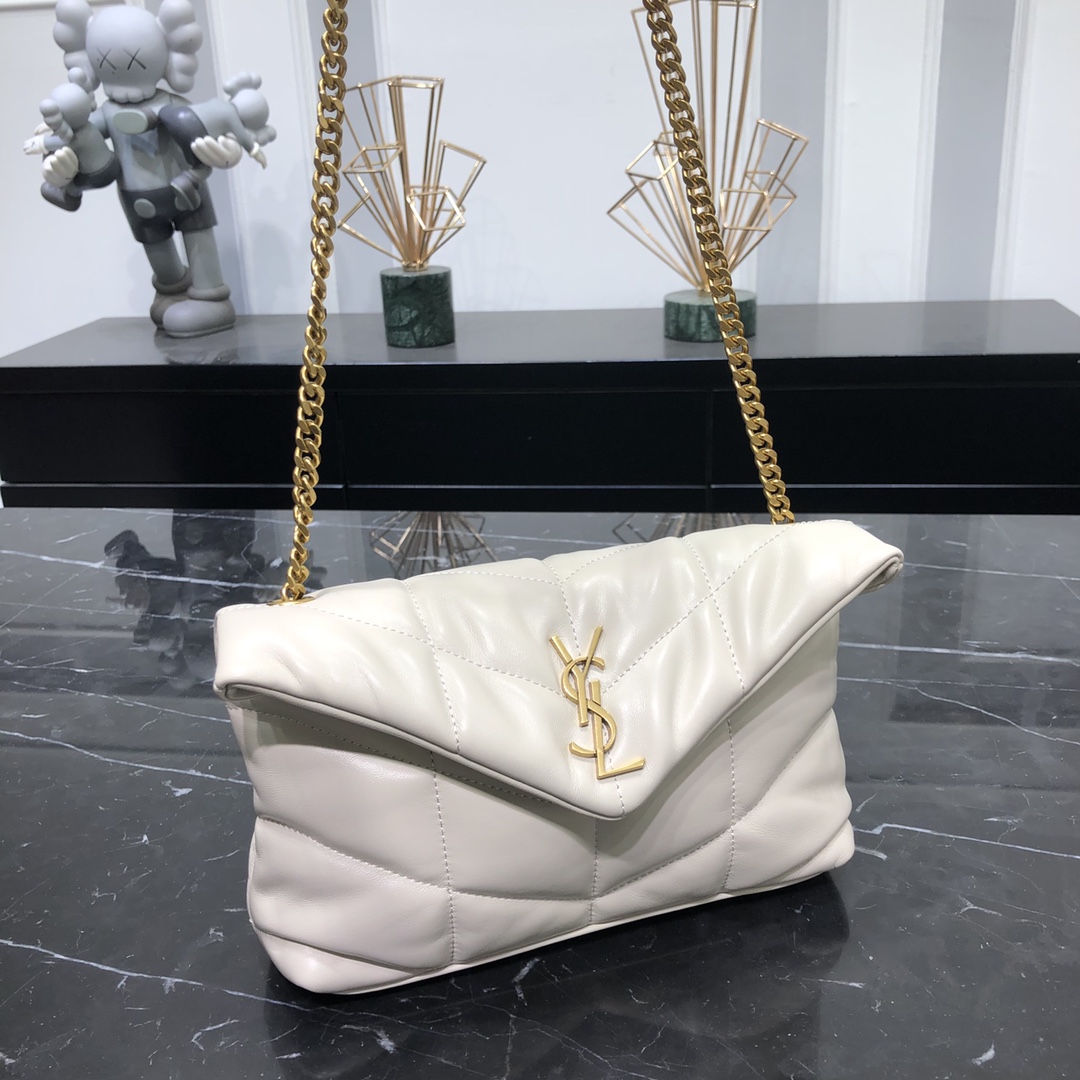 Saint Laurent Loulou Puffer Toy Lambskin Shoulder Bag Handbag White 759337 Gold